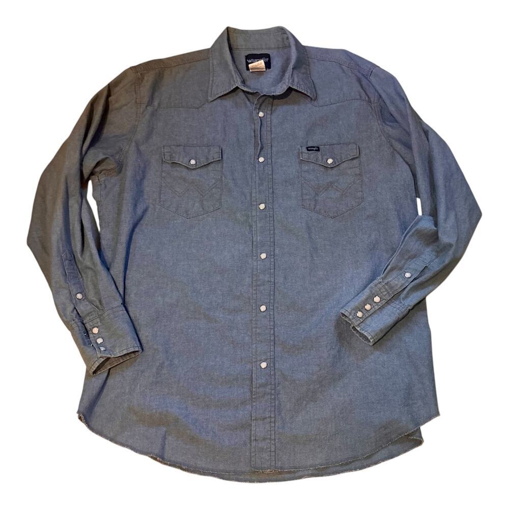Wrangler Men's 2XL Tall Chambray Western Pearl Snap Shirt